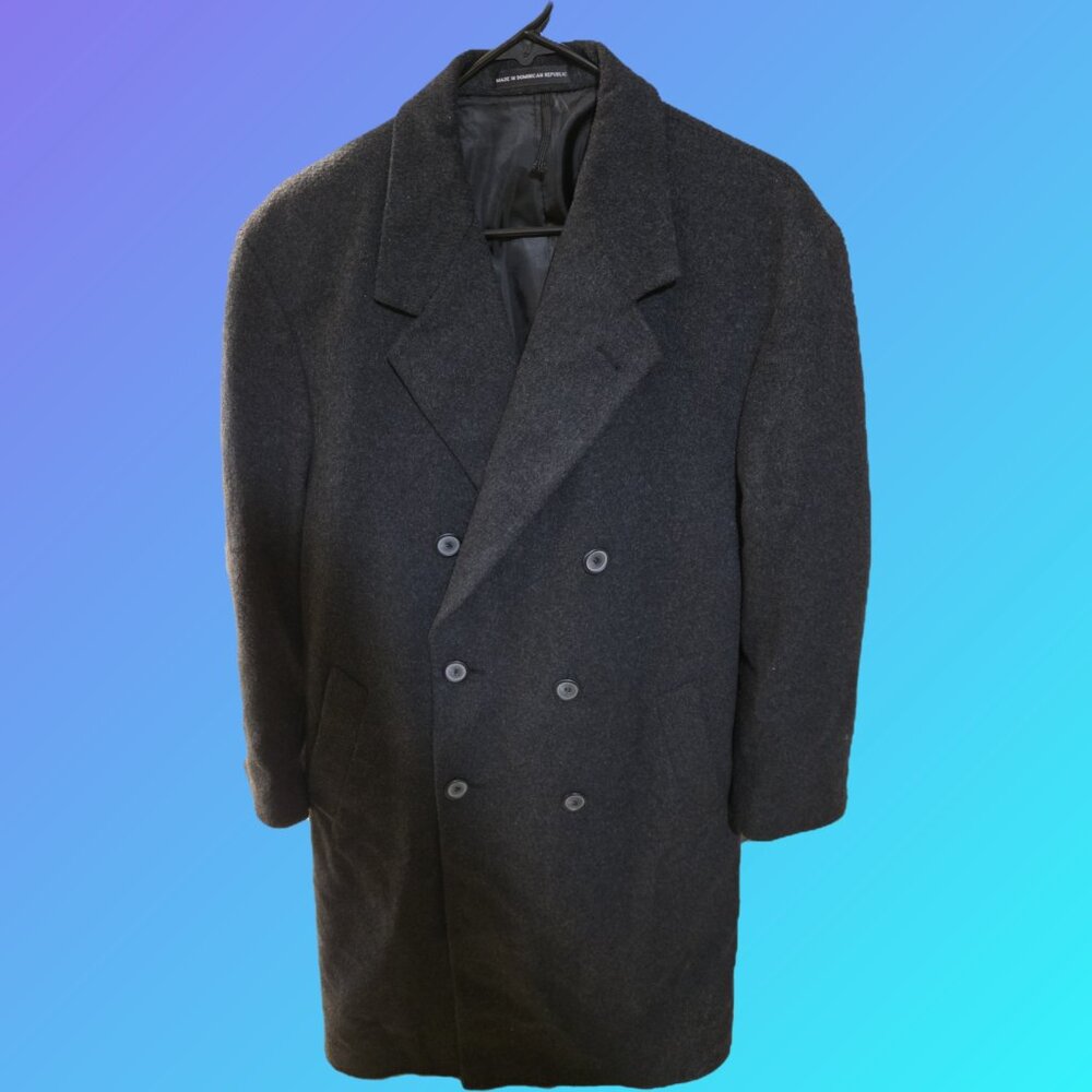 London fog men's double breasted gray wool coat / trench - est size 44